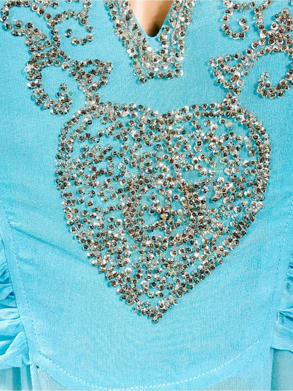 Vintage YAE Saint-Tropez sheer turquoise tunic cover-up blouse built-in tie Sz M - Picture 7 of 13